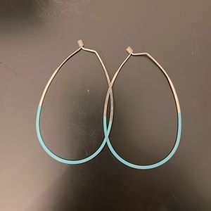 Oval Hoops Two Tone Silver Plated w/Turquoise coloring